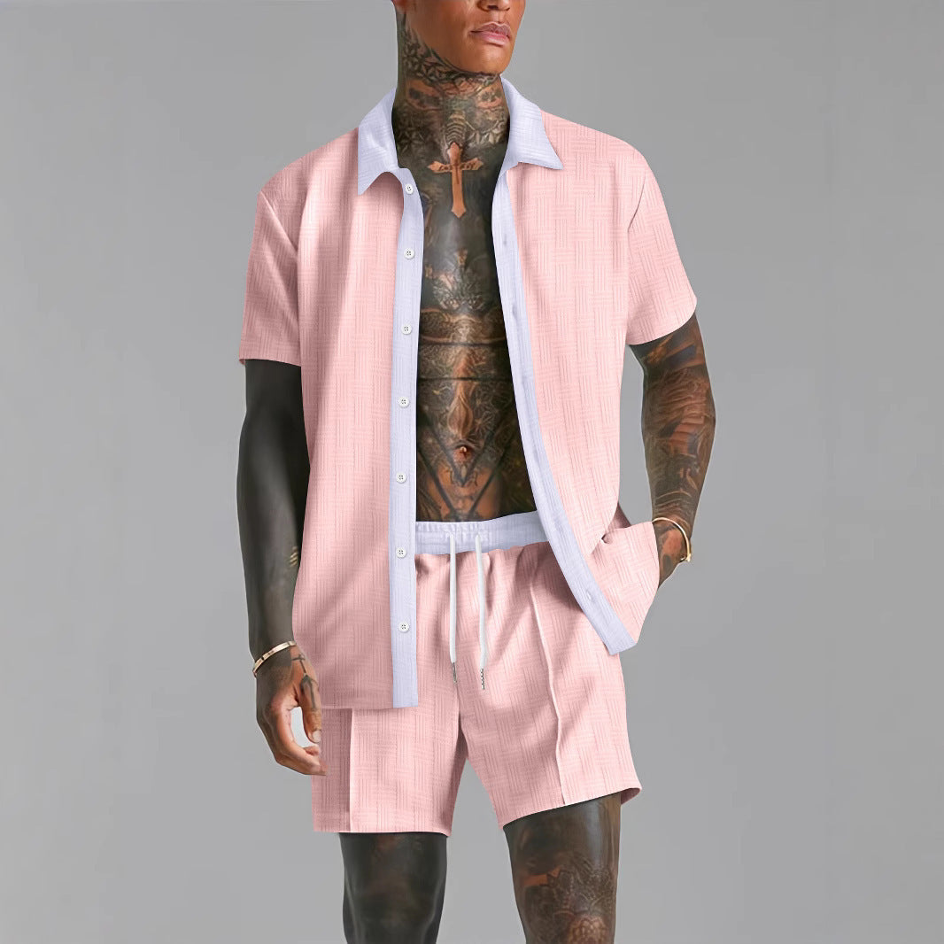 Men’s Shirt and Shorts Set – Cotton Blend – Relaxed Fit – Button-Down – Elastic Waist