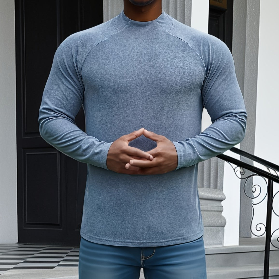 Men’s Long Sleeve T-Shirt – Slim Fit – Soft Stretch – Crew Neck – Raglan Sleeve