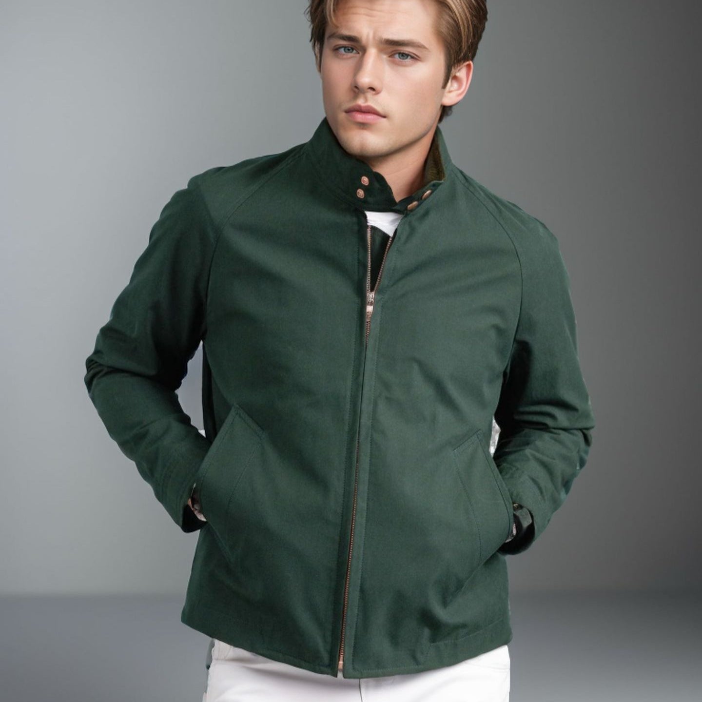 Men’s Jacket – Slim Fit – High Collar – Cotton Blend – Zipper Front – Casual Wear