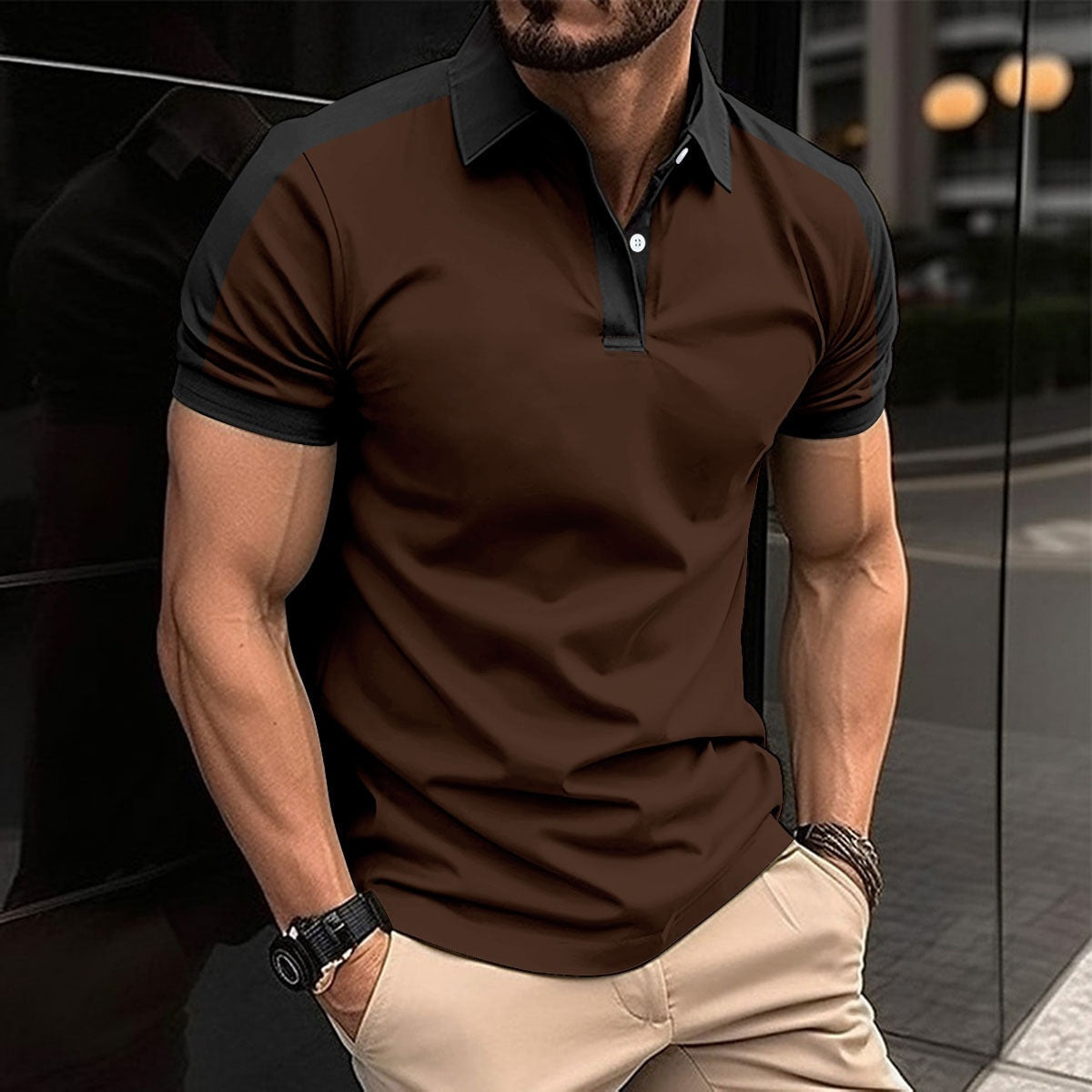 Men’s Polo Shirt – Slim Fit – Contrast Collar – Breathable Natural Fibers