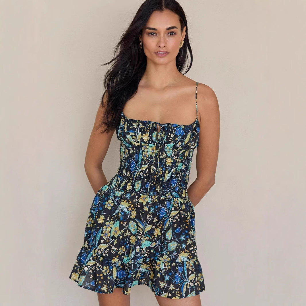 Women’s Sundress – Lightweight Cotton – Smocked Waist – Ruffle Hem – Mini Dress