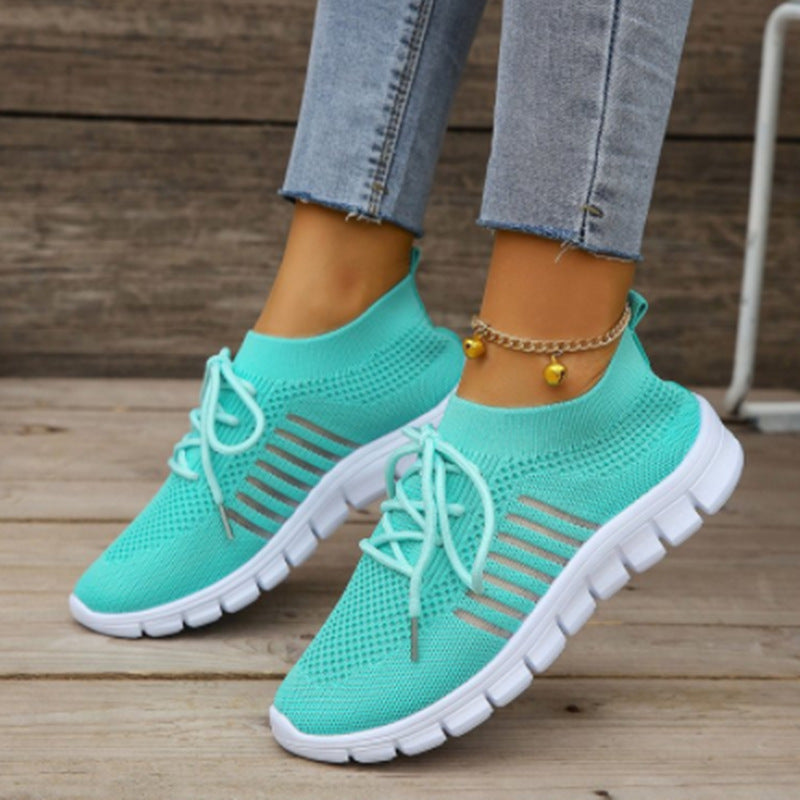 Women’s Athletic Sneakers – Flyknit Mesh – Cushioned Sole