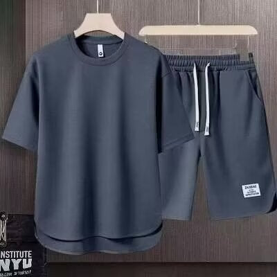 Men’s Athletic Set – Relaxed Fit – Short Sleeve Top & Knee-Length Shorts – Cotton