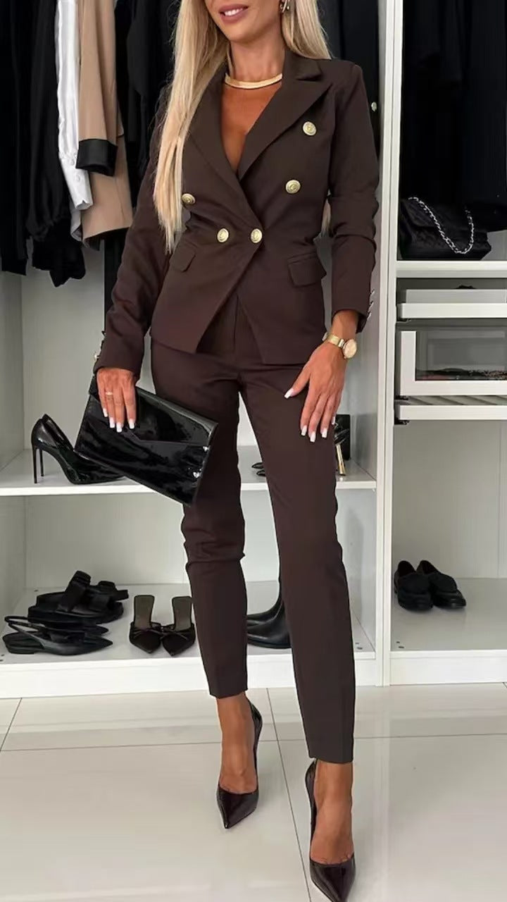 Women’s Blazer Set – Slim Fit – Double-Breasted – Notched Lapel – Office Wear