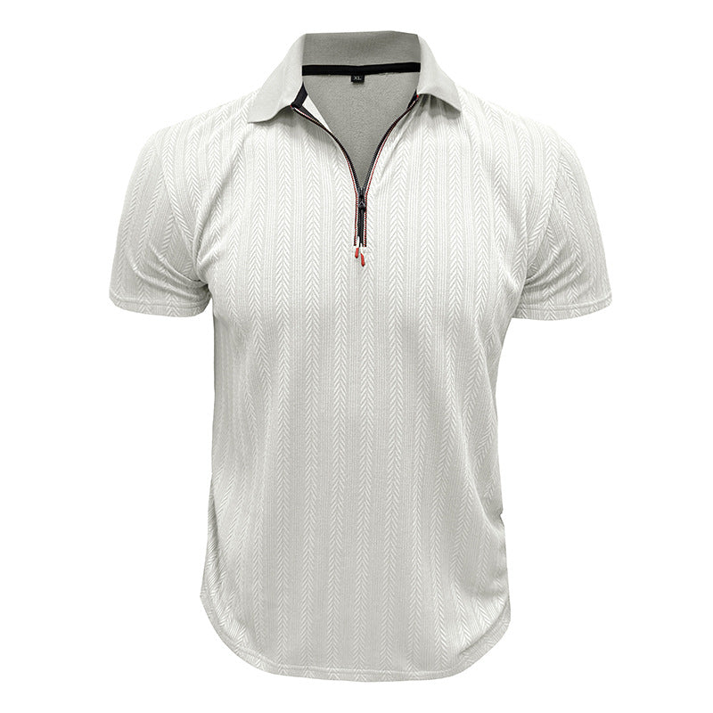 Men’s Polo Shirt – Ribbed Knit – Zipper Neck – High Collar – Standard Fit – Short Sleeve