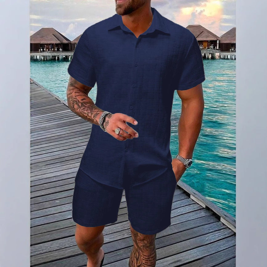 Men’s Two-Piece Set – Jacquard Pattern – Relaxed Fit – Lightweight Cotton Blend