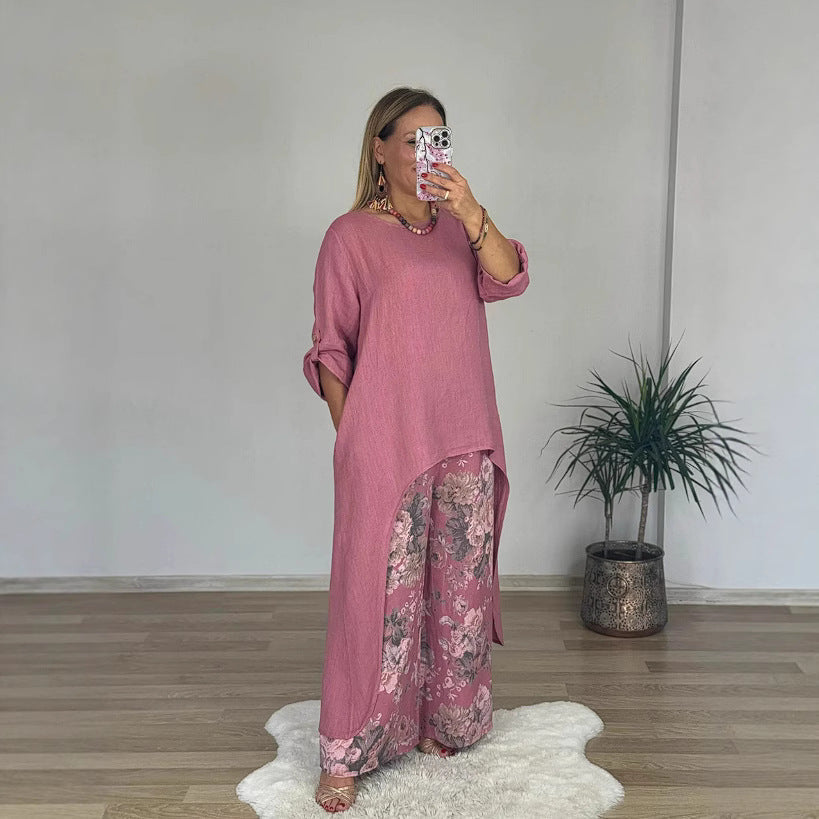 Women’s Tunic Top – Relaxed Fit – Cotton Blend – Long Sleeve – High-Low Hem