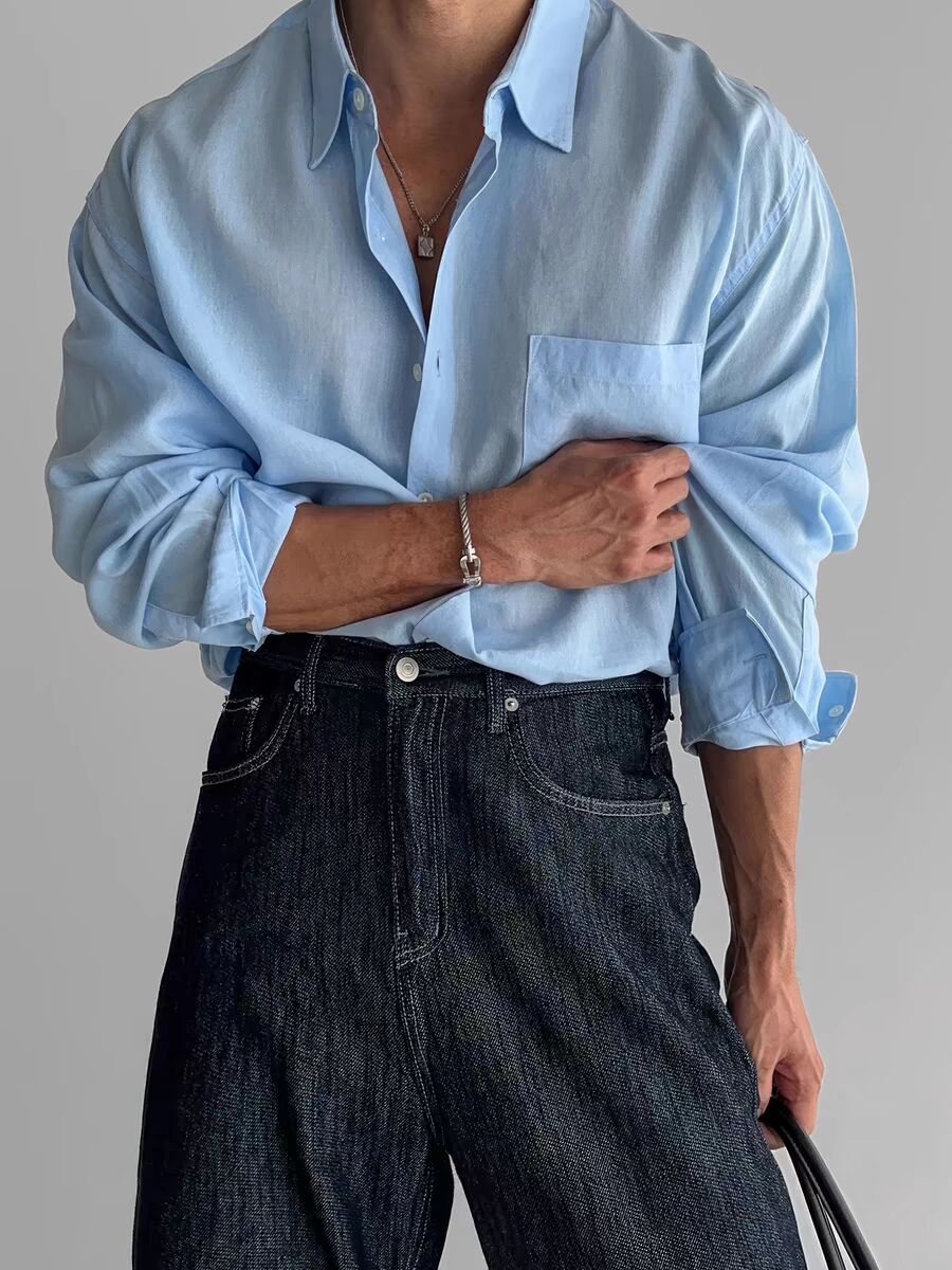 Men’s Long Sleeve Shirt – Relaxed Fit – Breathable Blend – Button Down Casual Style