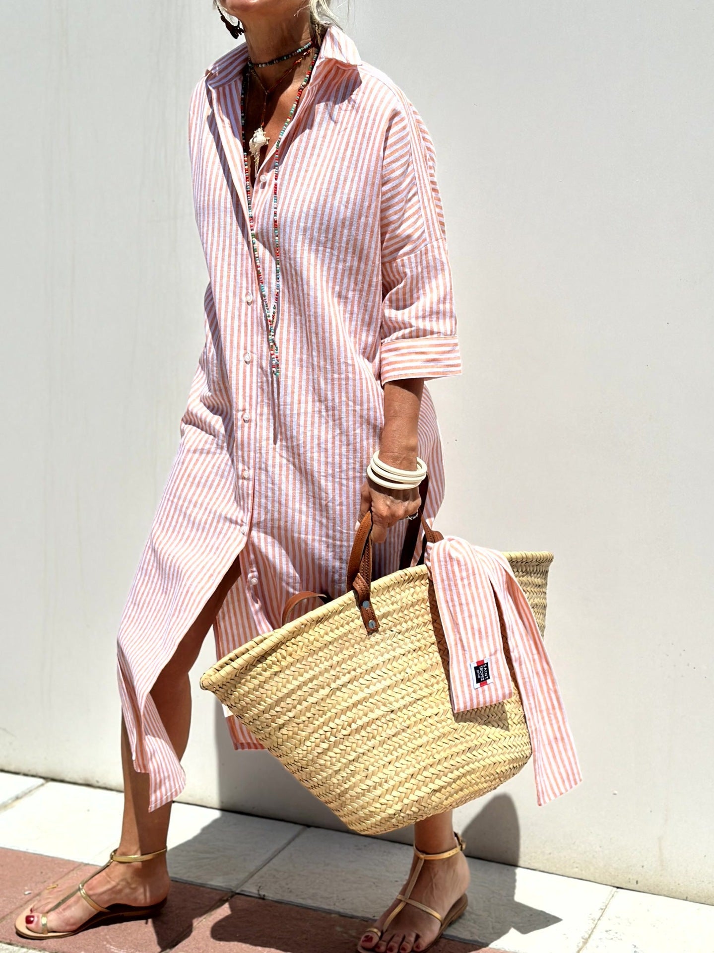 Women’s Shirt Dress – Relaxed Fit – Cotton Blend – Geometric Print – Midi Length – Button Down