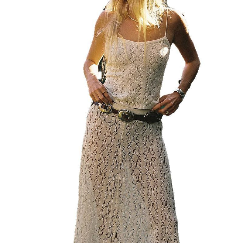 Women’s Midi Dress – Crochet Lace – Slim Fit – Spaghetti Straps – Boho Style