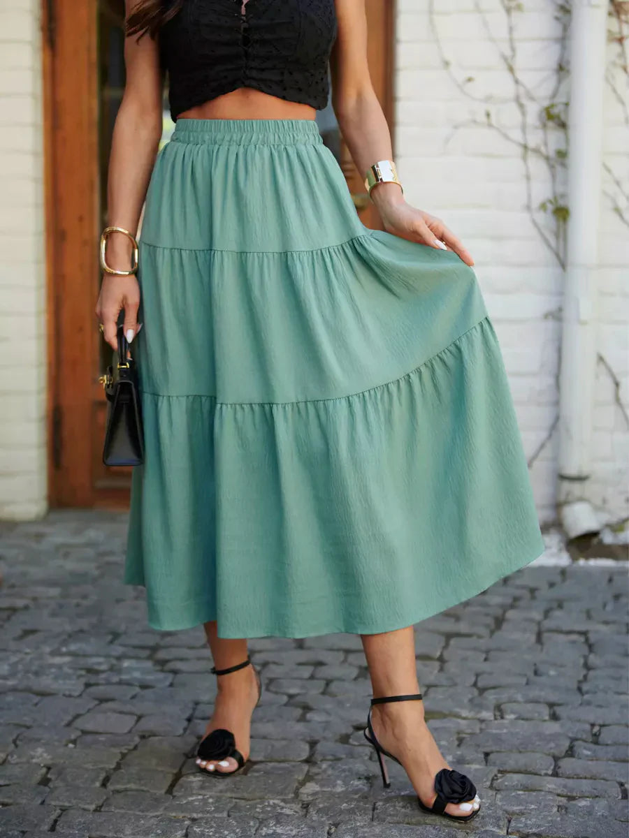 Women's Midi Skirt - Flowing Fit - Elastic Waist