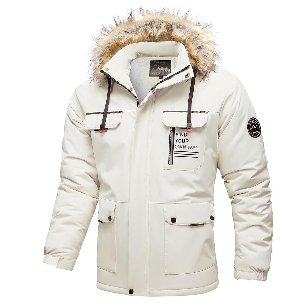 Men’s Windbreaker Jacket – Water-Resistant – Mid-Length – Hooded – Multi-Pocket Outdoor