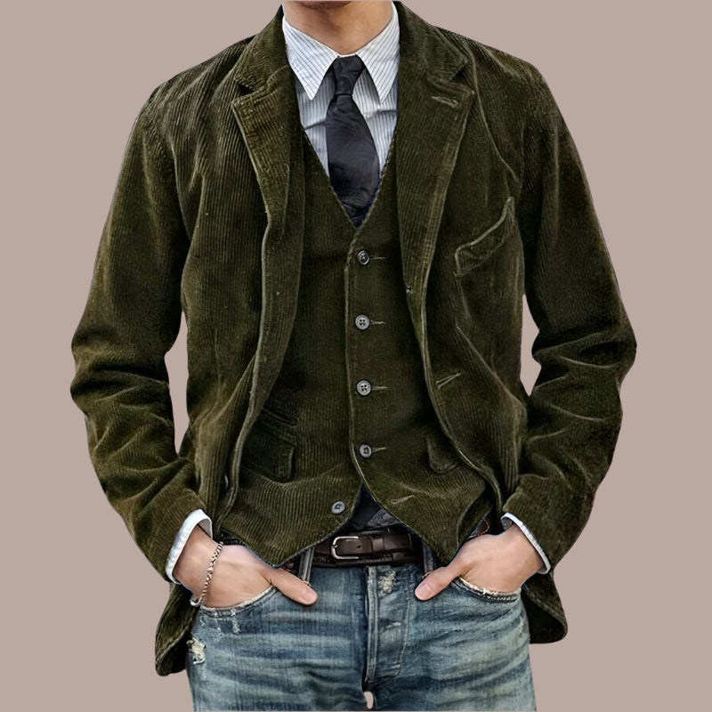 Men’s Casual Blazer – Tailored Fit – Textured Corduroy – Notched Lapel – 2-Button Closure