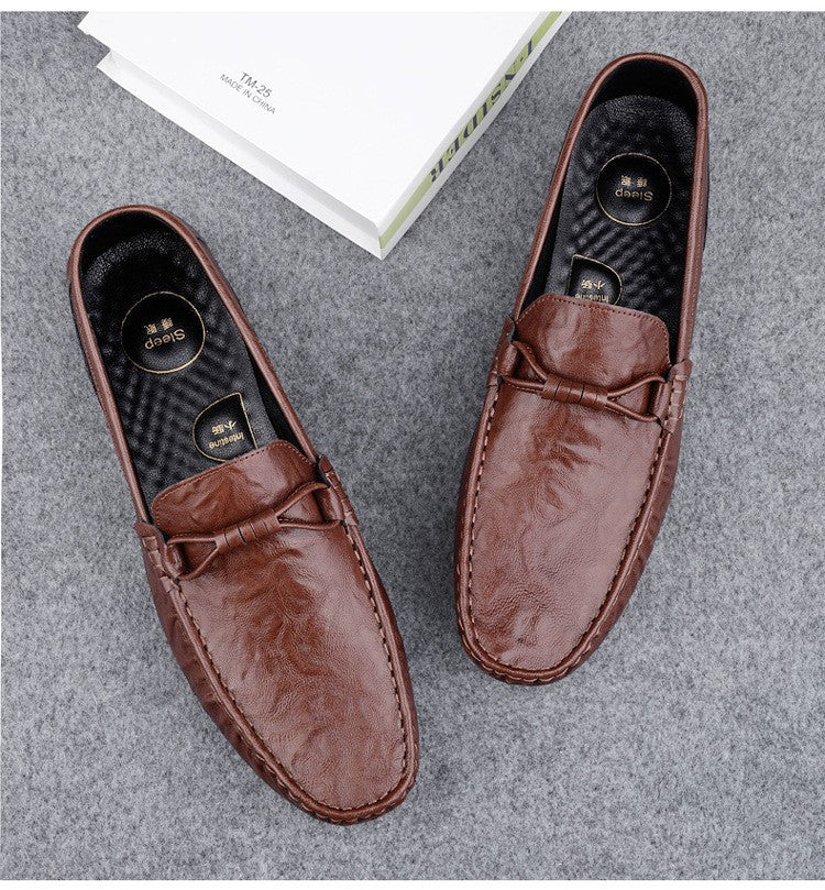 Men’s Loafers – Leather Slip-On – Decorative Tie – Printed Detailing – Casual Fit