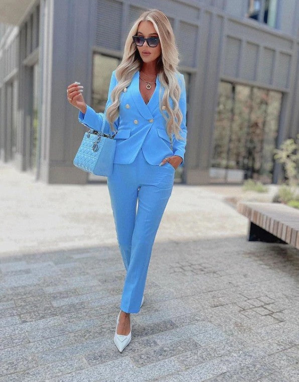 Women’s Suit Set – Tailored Fit Blazer – Double-Breasted – Slim Fit Trousers