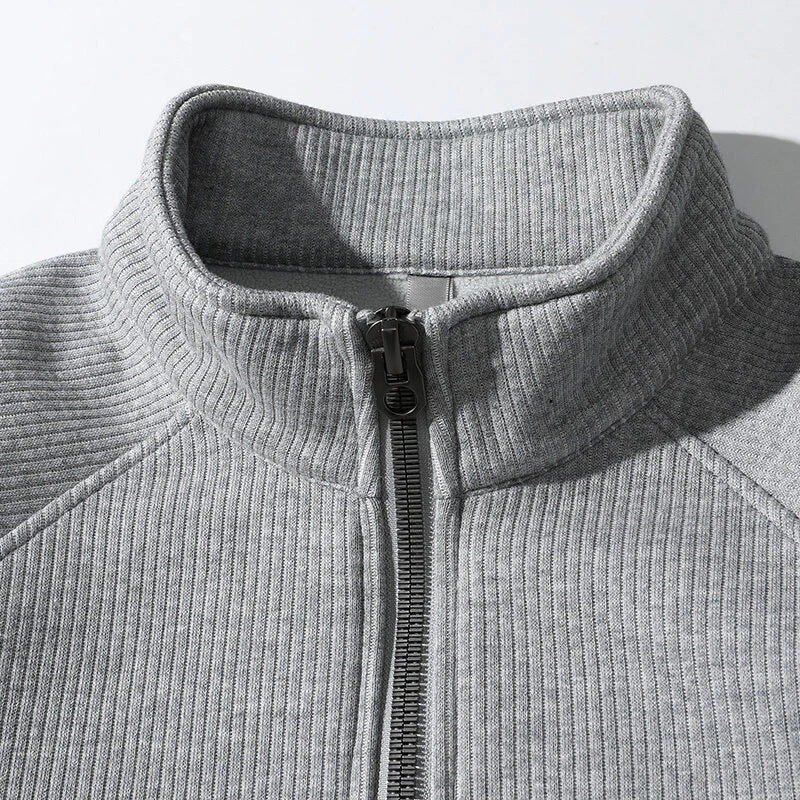 Men’s Half-Zip Sweatshirt – Ribbed Knit – Relaxed Fit – Stand Collar Casual Pullover
