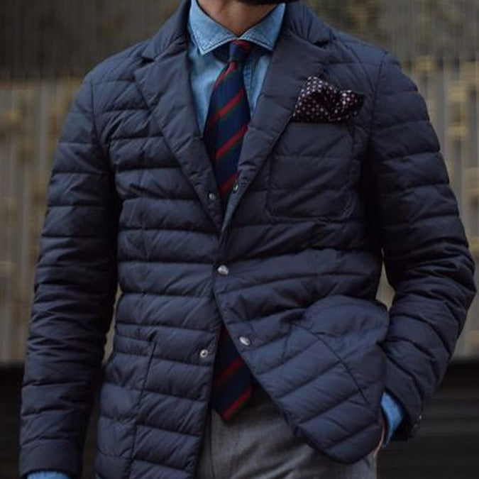 Men’s Quilted Blazer Jacket – Slim Fit – Button Closure – Lapel Collar – Smart Casual