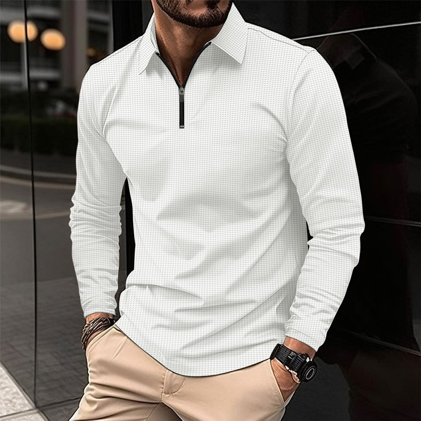 Men’s Long Sleeve Athletic Shirt – Slim Fit – Zip Collar – Stretch Fabric