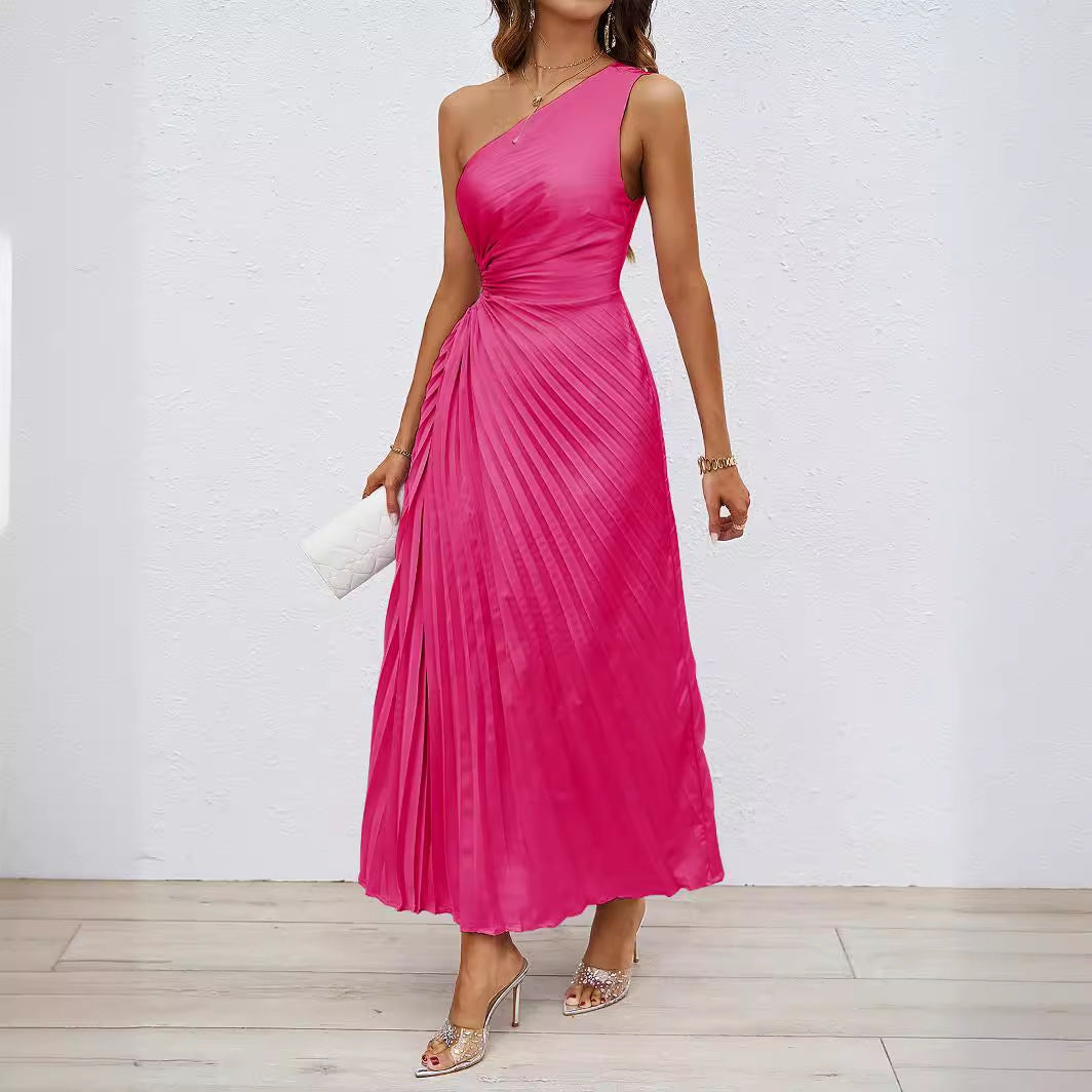 Women’s Maxi Dress – One Shoulder – Ruched Waist – Cut-Out – Elegant Fit