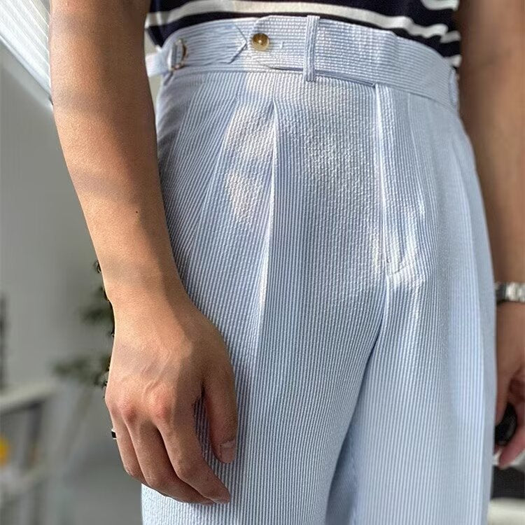 Men’s Trousers – High Waist – Straight Leg – Pleated Front – Breathable Blend