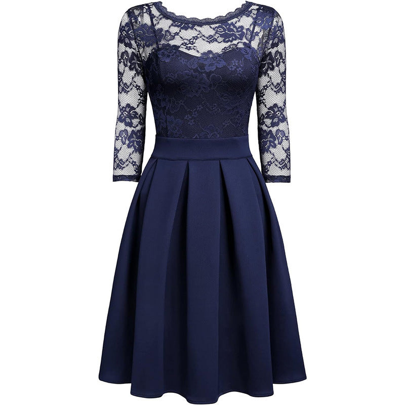 Women’s Midi Dress – 3/4 Sleeves – Elegant A-Line Silhouette