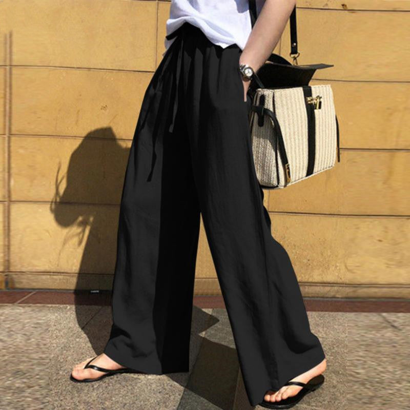 Women’s Wide-Leg Pants – Lightweight Cotton – Elastic Waistband – Relaxed Fit