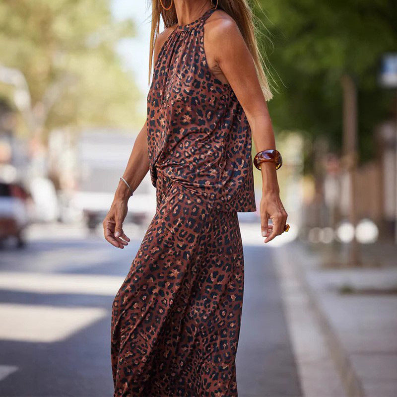 Women’s Two-Piece Set – Halter Neck Top and Maxi Skirt – Relaxed Fit Breathable Fabric