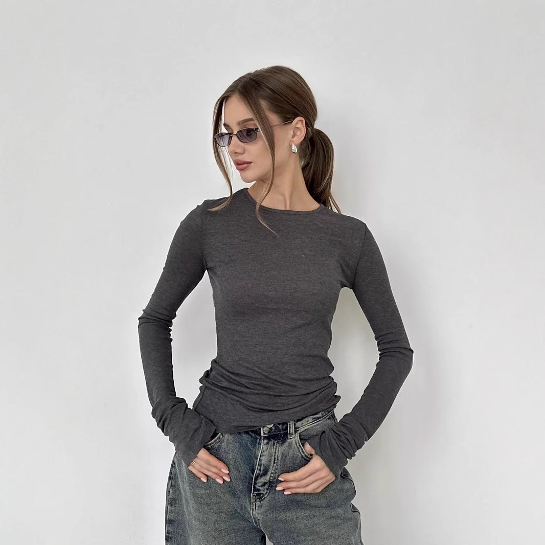 Women’s Long Sleeve Top – Slim Fit – Breathable Blend – Round Neck – Soft Knit