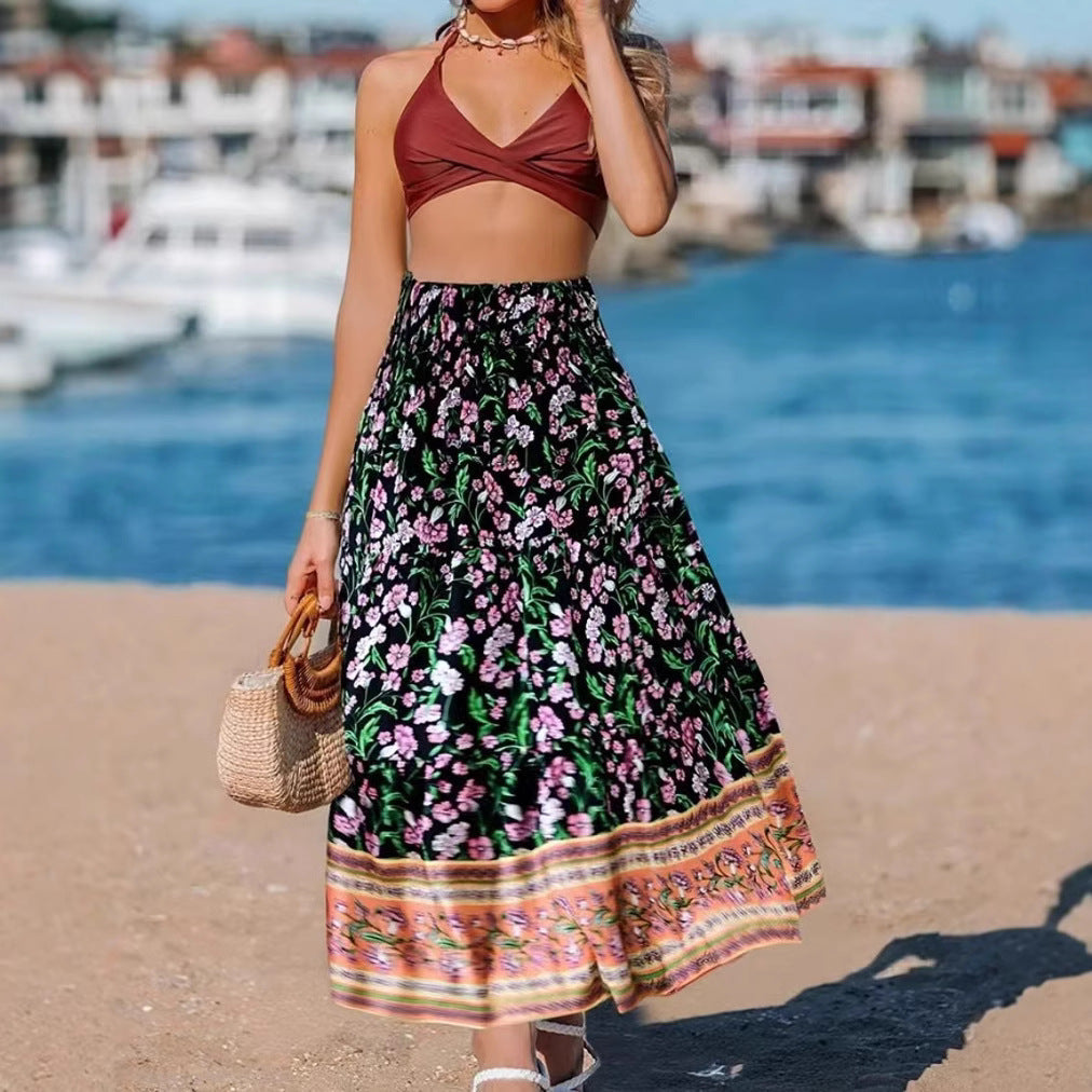 Women’s Maxi Dress – Strapless Bandeau Top – Boho Print – Flowy A-Line Fit