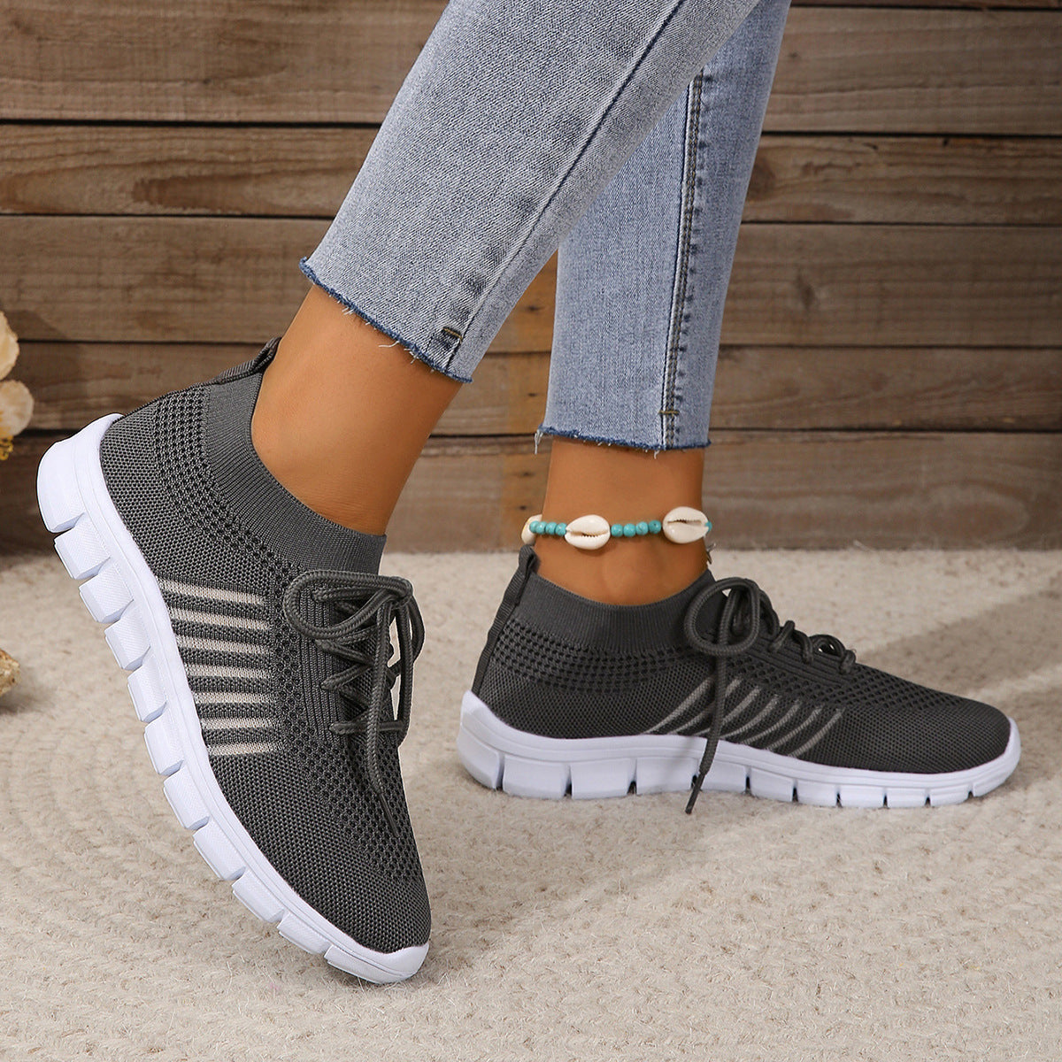 Women’s Athletic Sneakers – Flyknit Mesh – Cushioned Sole