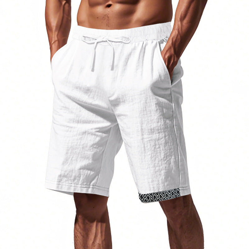 Men’s Linen Shorts – Loose Fit – Breathable – Drawstring Waist – Boho Hem Trim