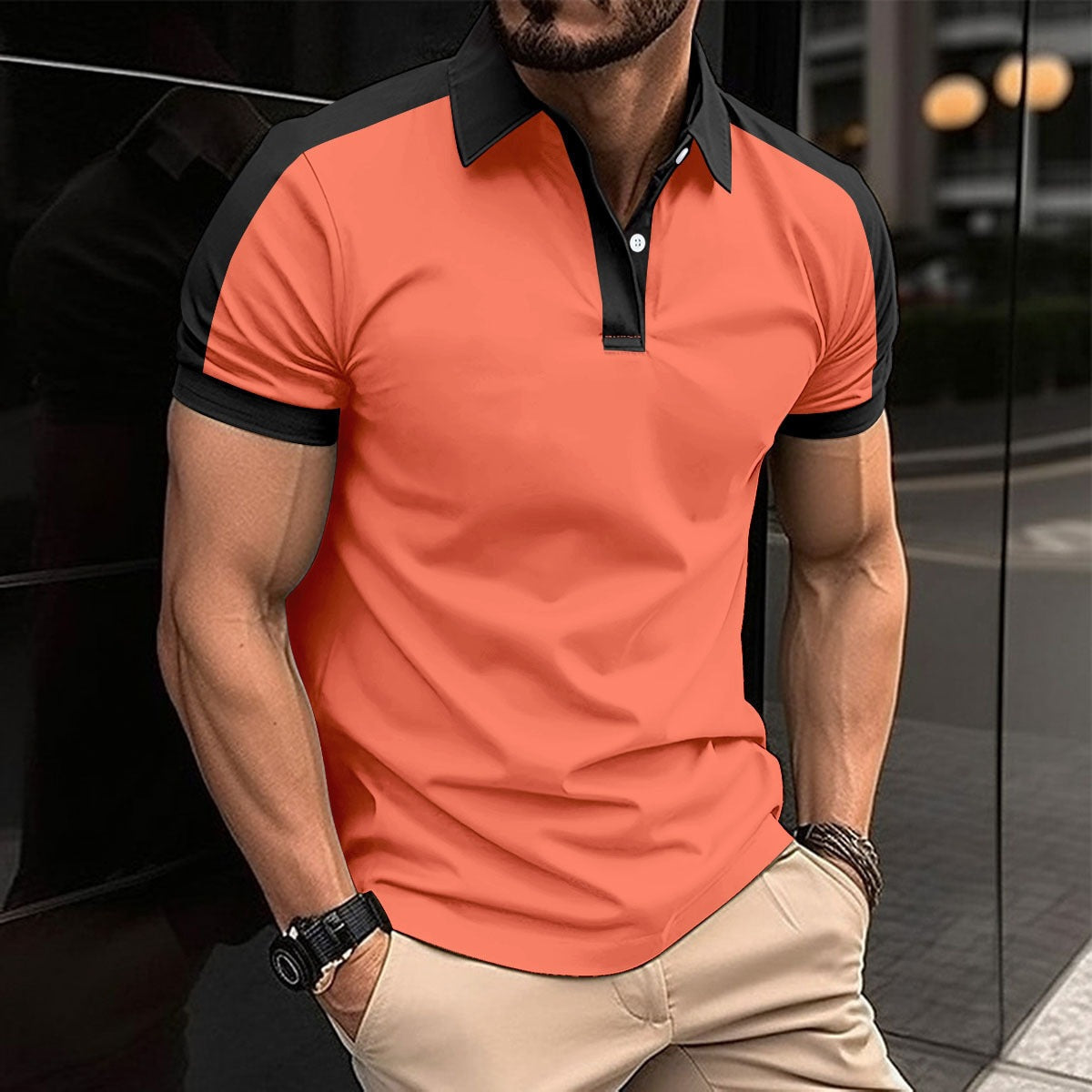 Men’s Polo Shirt – Slim Fit – Contrast Collar – Breathable Natural Fibers