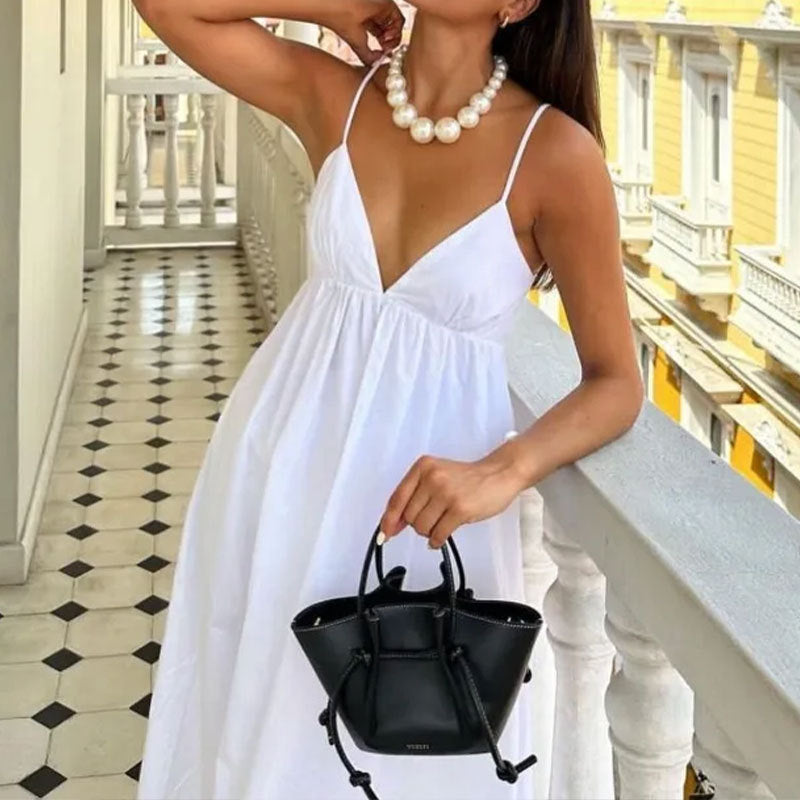 Women’s Maxi Dress – V-Neck – Spaghetti Straps – Open Back – Lightweight Relaxed Fit