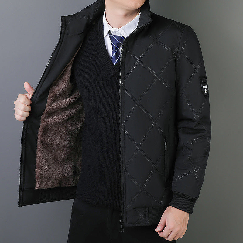 Men’s Quilted Jacket – Regular Fit – Warm Lined – Stand Collar – Zipper Pockets