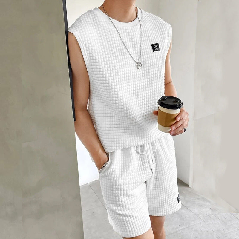 Men’s Sleeveless Lounge Set – Soft Waffle Knit – Relaxed Fit – Drawstring Shorts