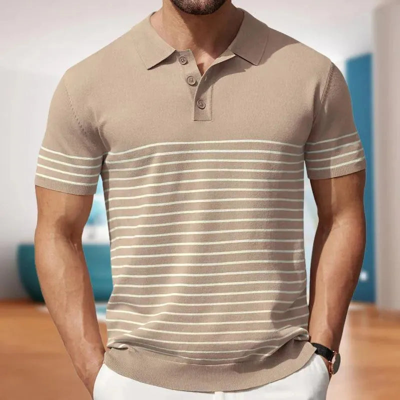 Men’s Polo Shirt – Classic Fit – Soft Knit – Short Sleeve – Striped Ribbed Hem