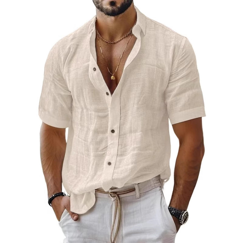 Men’s Short Sleeve Shirt – Breathable Blend – Relaxed Fit – Lapel Collar – Chest Pocket