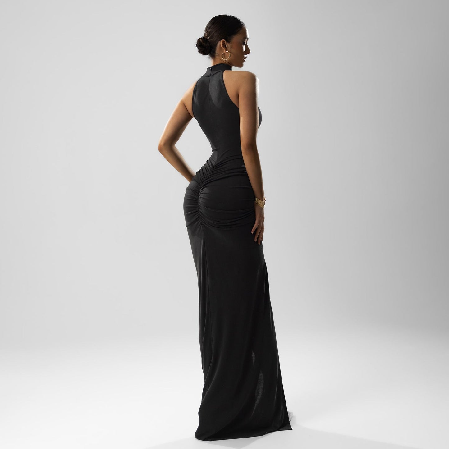 Women’s Bodycon Dress – High Neck – Ruched Midi – Stretch Slim Fit Evening Wear