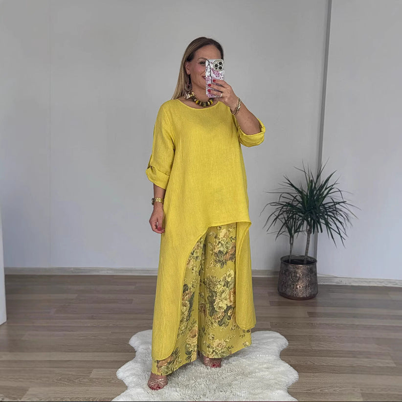Women’s Tunic Top – Relaxed Fit – Cotton Blend – Long Sleeve – High-Low Hem