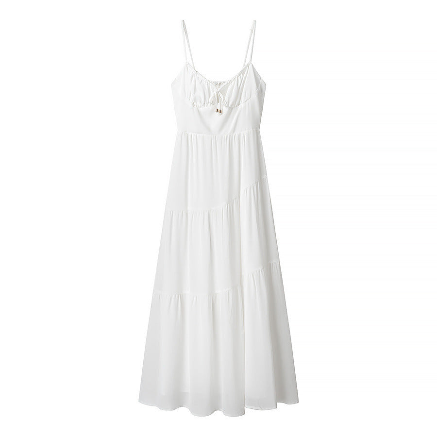 Women’s Long Dress – Sleeveless Backless – Tiered Flowy Fit – Spaghetti Straps
