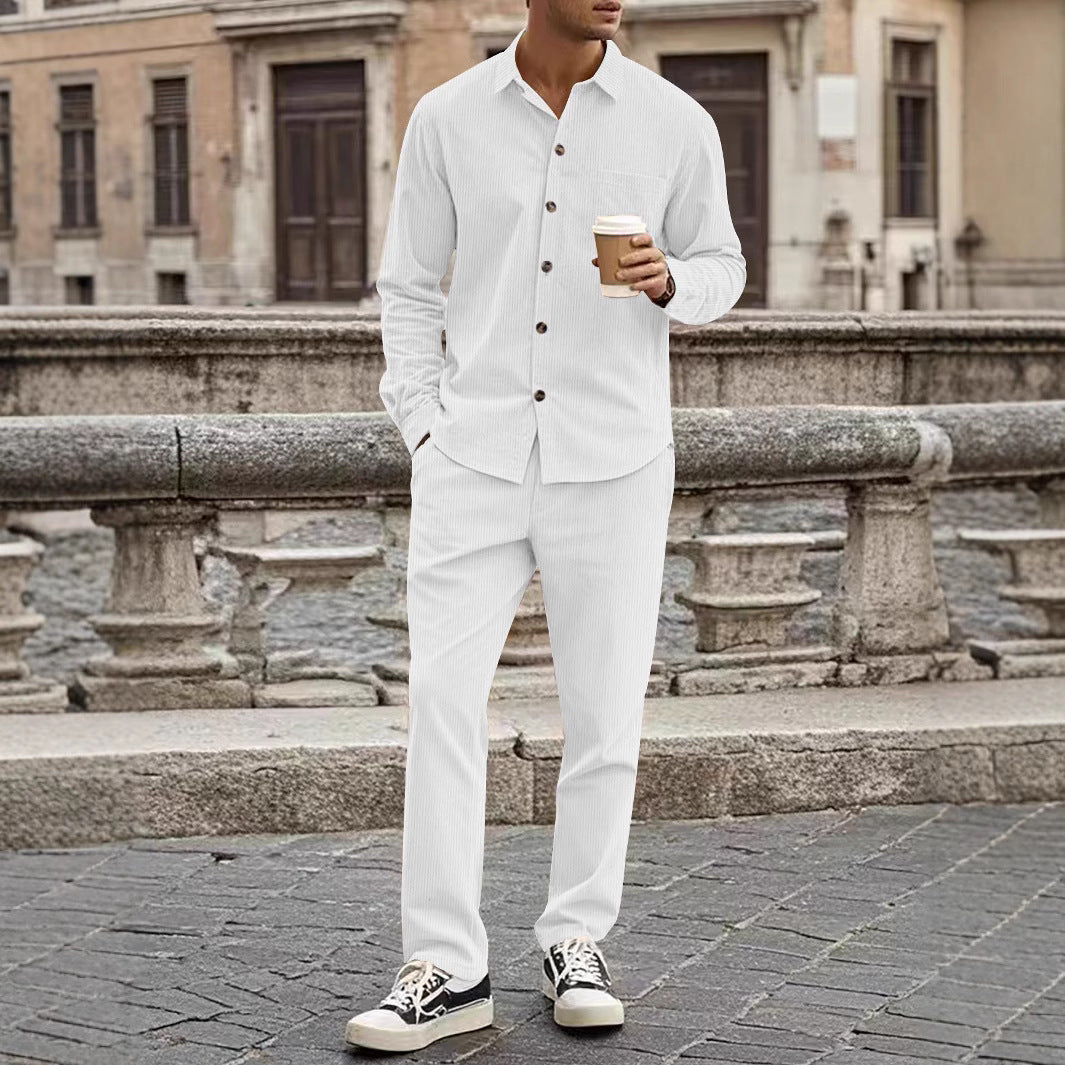 Men’s Corduroy Shirt and Pants Set – Relaxed Fit – Button-Up – Straight Leg Casual