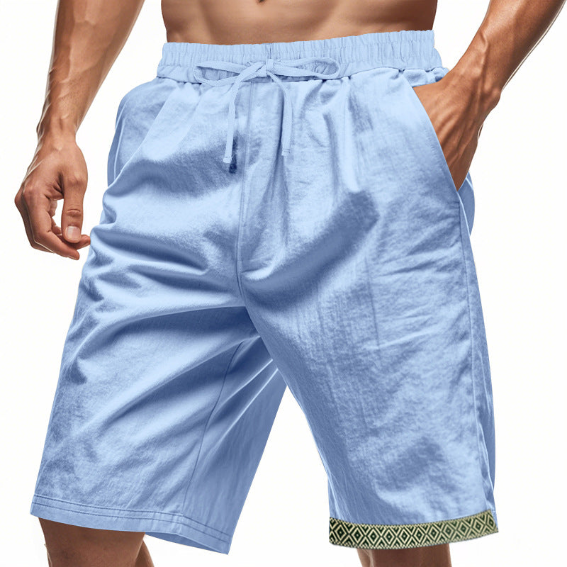 Men’s Linen Shorts – Loose Fit – Breathable – Drawstring Waist – Boho Hem Trim