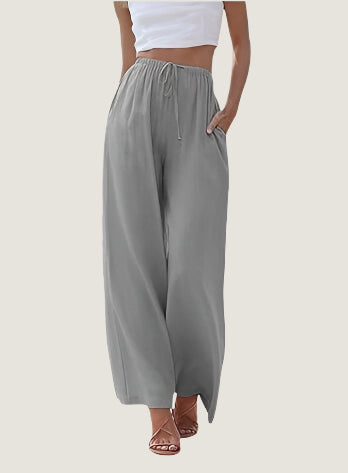 Women’s Wide-Leg Pants – Linen Blend – Relaxed Fit – Drawstring Waist – Full Length
