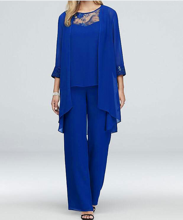 Women's Two-Piece Pant Suit - Wide-Leg Pants & Long Open-Front Jacket - Elegant Fit
