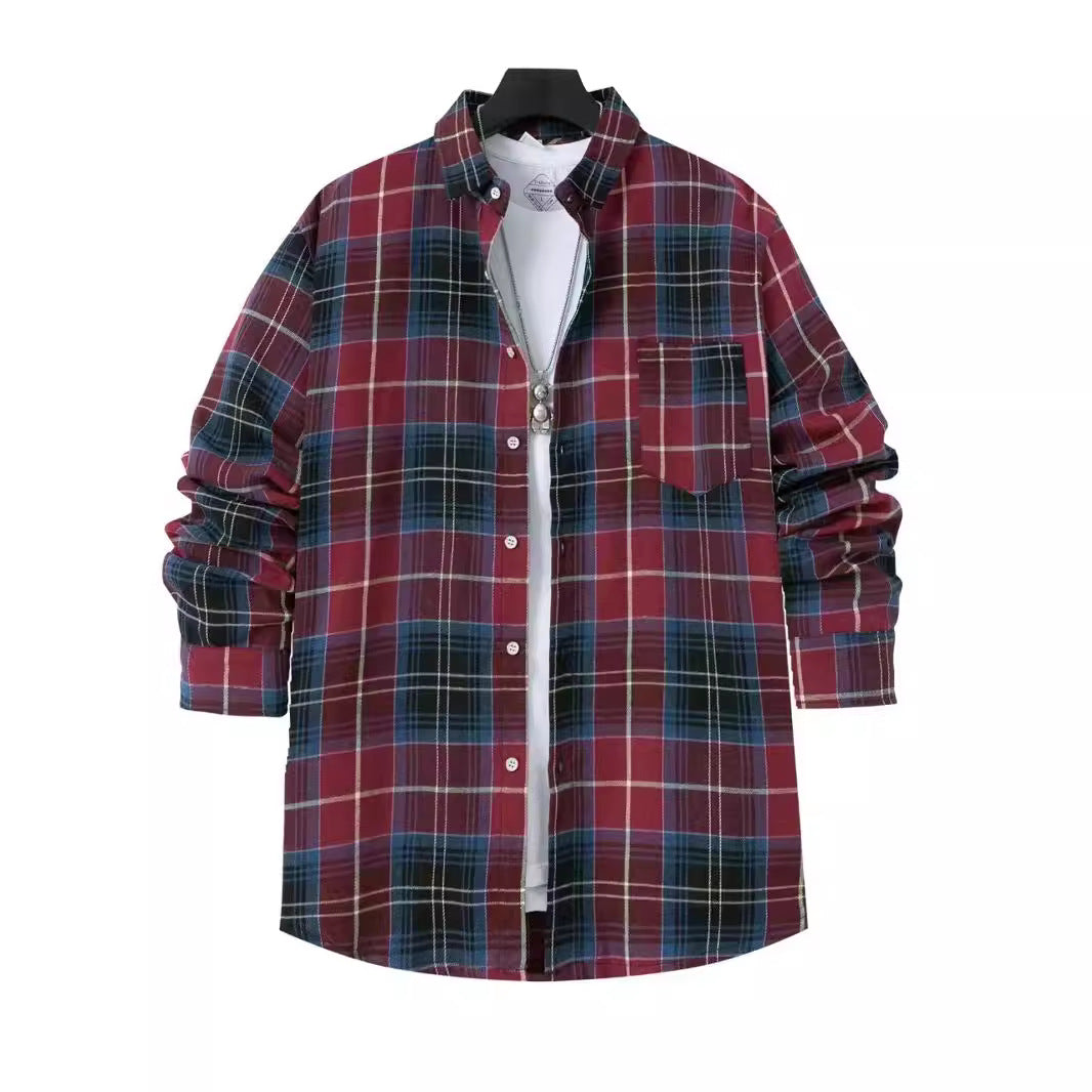 Men’s Checked Shirt – Oversized Fit – Cotton – Long Sleeve with Chest Pocket