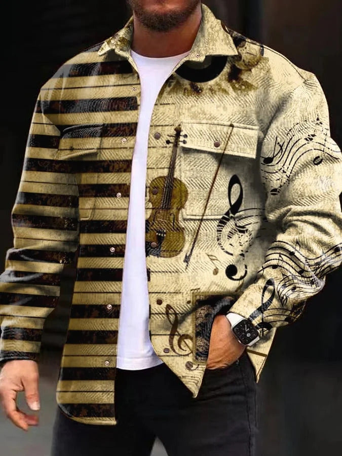 Men’s Denim Jacket – Regular Fit – Geometric Pattern – Button Front Casual Layering