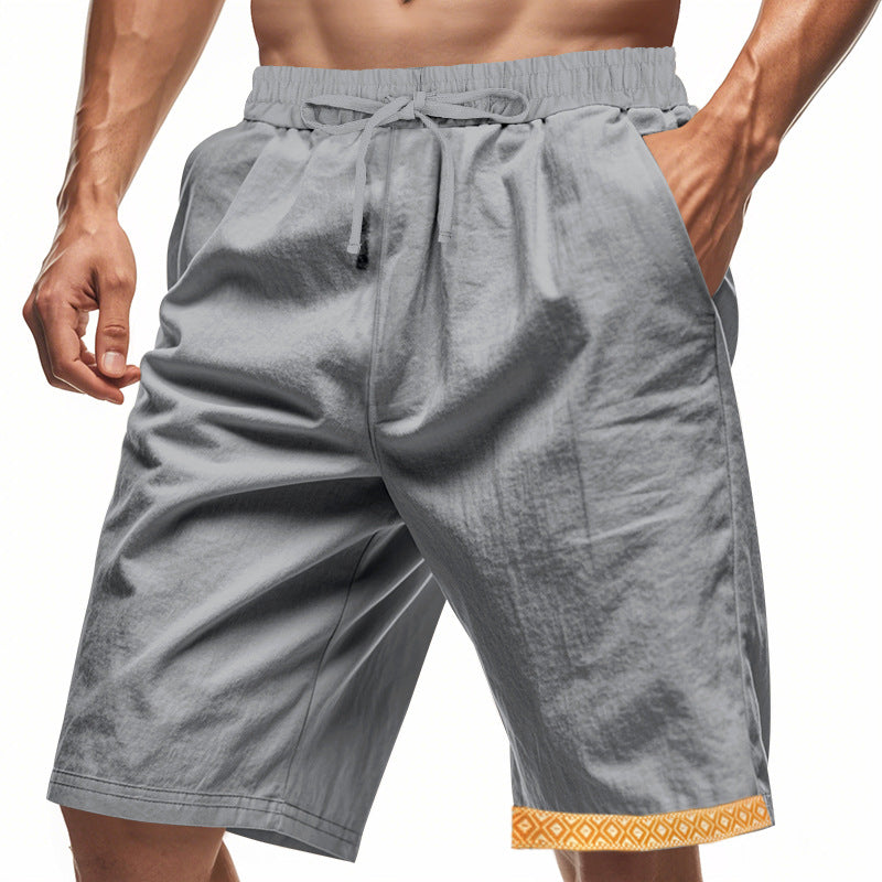 Men’s Linen Shorts – Loose Fit – Breathable – Drawstring Waist – Boho Hem Trim