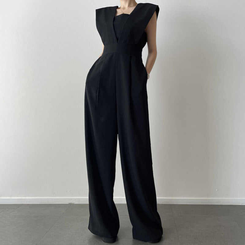Women’s Sleeveless Jumpsuit – Square Neck – High Waist – Wide Leg – Full Length