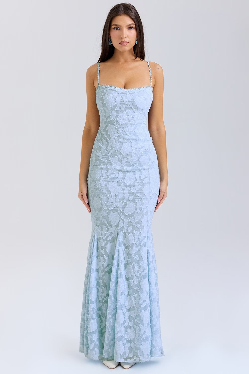 Women’s Maxi Dress – Slim Fit – Lace Trim – Spaghetti Straps – Formal Elegant Wear