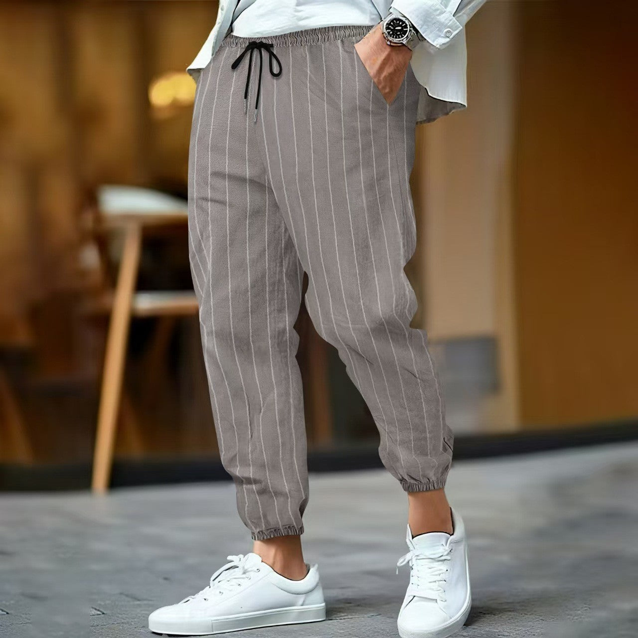 Men’s Casual Pants – Relaxed Fit – Cotton Blend – Tapered Leg – Elastic Waist – Drawstring